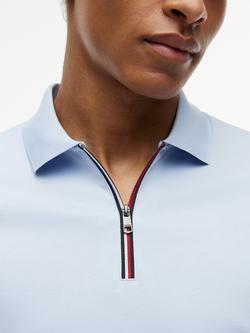 Tommy Hilfiger Fluid Cotton Zip-Neck Polo Shirt, Light Blue - view 2, Light Blue