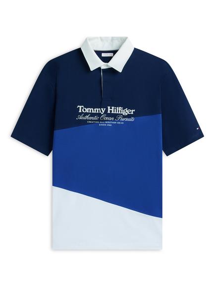 Tommy Hilfiger Cotton Colour Block Logo Polo Shirt, Carbon Navy/Multi, Carbon Navy/Multi