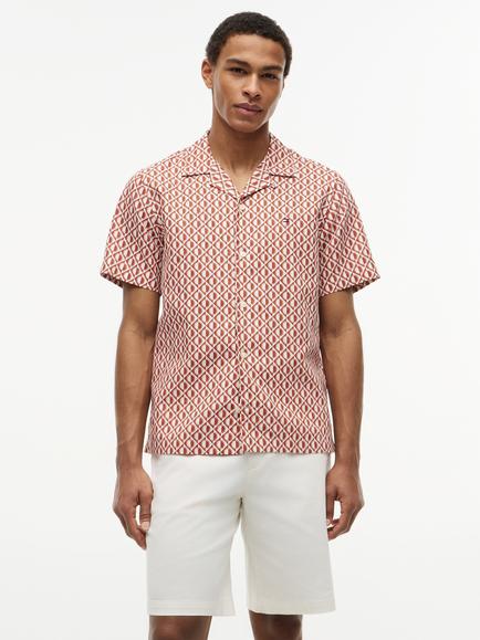 Tommy Hilfiger Button Through Short Sleeve Cotton Linen Blend Shirt, Multi