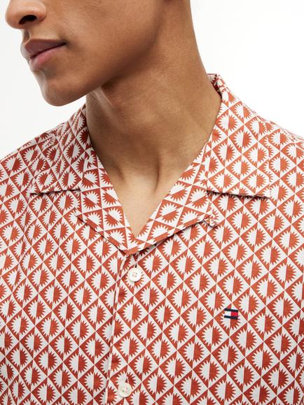 Tommy Hilfiger Button Through Short Sleeve Cotton Linen Blend Shirt - view 2, Multi
