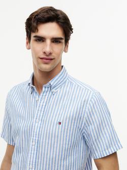 Tommy Hilfiger Bengal Stripe Short Sleeve Cotton Linen Blend Shirt, Blue - view 2, Blue