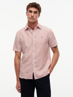 Tommy Hilfiger Bengal Stripe Short Sleeve Cotton Linen Blend Shirt, Multi, Multi