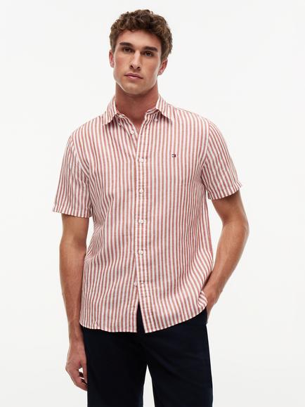 Tommy Hilfiger Bengal Stripe Short Sleeve Cotton Linen Blend Shirt, Multi, Multi