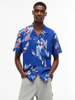 Tommy Hilfiger Button Through Short Sleeve Linen Cotton Blend Shirt, Multi, Multi