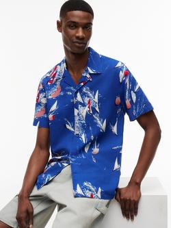 Tommy Hilfiger Button Through Short Sleeve Linen Cotton Blend Shirt, Multi - view 2, Multi