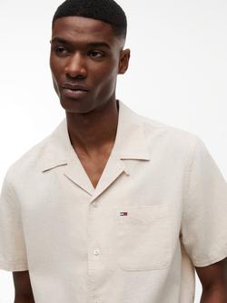 Tommy Hilfiger Button Through Short Sleeve Linen Cotton Blend Shirt - view 2, Beige