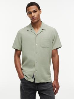 Tommy Hilfiger Button Through Short Sleeve Linen Cotton Blend Shirt, Olive