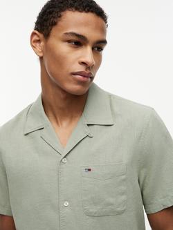Tommy Hilfiger Button Through Short Sleeve Linen Cotton Blend Shirt - view 2, Olive