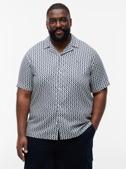 Tommy Hilfiger Plus Button Through Short Sleeve Cotton Linen Blend Shirt, Multi, Multi