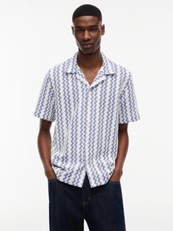 Tommy Hilfiger Button Through Short Sleeve Cotton Blend Shirt, Blue/Multi, Blue/Multi