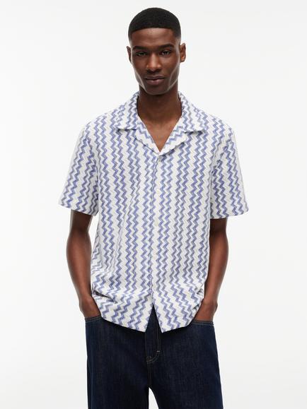 Tommy Hilfiger Button Through Short Sleeve Cotton Blend Shirt, Blue/Multi, Blue/Multi