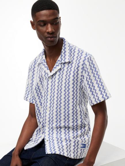 Tommy Hilfiger Button Through Short Sleeve Cotton Blend Shirt, Blue/Multi - view 2, Blue/Multi