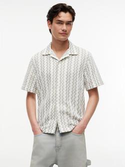 Tommy Hilfiger Button Through Short Sleeve Cotton Blend Shirt, Green/Multi, Green/Multi