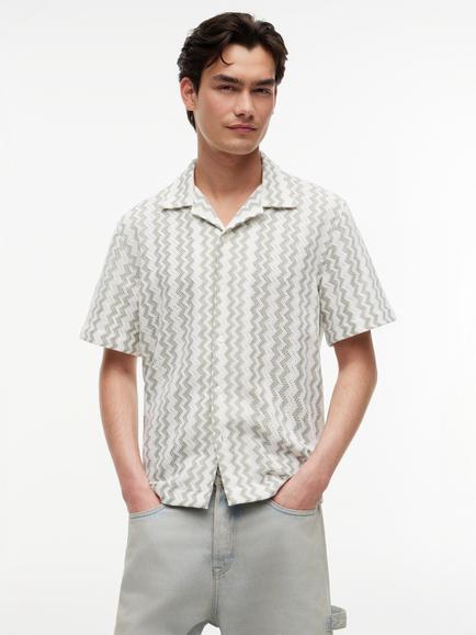 Tommy Hilfiger Button Through Short Sleeve Cotton Blend Shirt, Green/Multi, Green/Multi