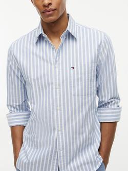 Tommy Hilfiger Button Down Stripe Cotton Shirt, Blue - view 2, Blue