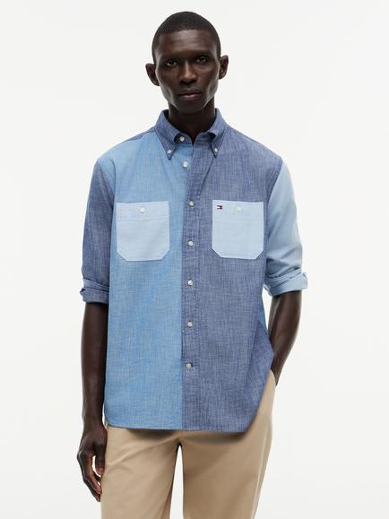 Tommy Hilfiger Chambray Relaxed Fit Block Denim Shirt, Blue/Multi, Blue/Multi