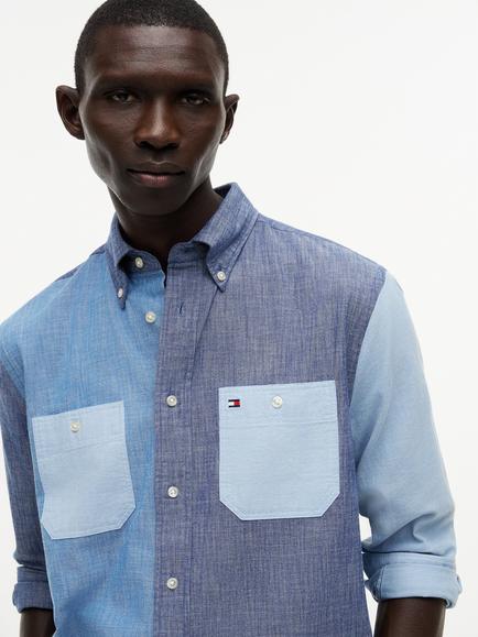 Tommy Hilfiger Chambray Relaxed Fit Block Denim Shirt, Blue/Multi - view 2, Blue/Multi