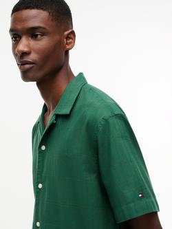 Tommy Hilfiger Button Through Short Sleeve Cotton Shirt, Dark Green - view 2, Dark Green