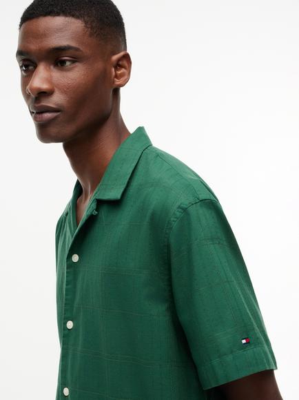 Tommy Hilfiger Button Through Short Sleeve Cotton Shirt, Dark Green - view 2, Dark Green