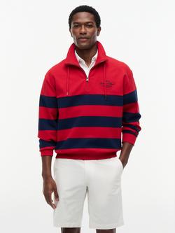 Tommy Hilfiger Block Striped Quarter Zip Jumper, Red, Red