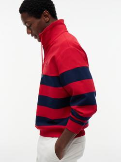 Tommy Hilfiger Block Striped Quarter Zip Jumper, Red - view 2, Red