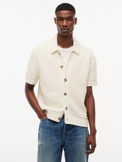 Tommy Hilfiger Button Through Short Sleeve Cotton Blend Shirt, Natural, Natural