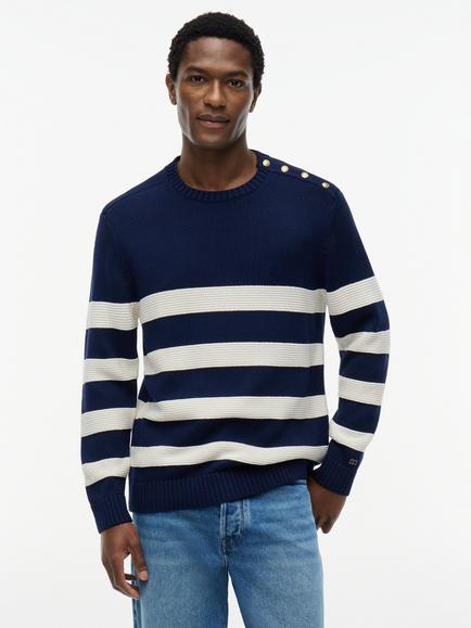 Tommy Hilfiger Breton Stripe Cotton Jumper, Blue/White, Blue/White