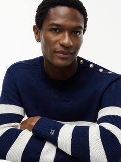 Tommy Hilfiger Breton Stripe Cotton Jumper, Blue/White - view 2, Blue/White