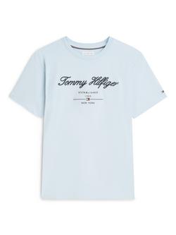 Tommy Hilfiger Script Logo Cotton Crew Neck T-Shirt, Light Blue, Light Blue
