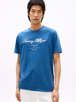 Tommy Hilfiger Cotton Script Logo T-Shirt, Blue, Blue