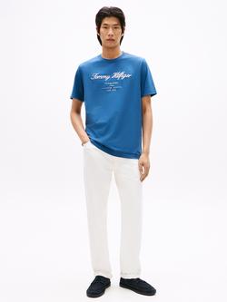 Tommy Hilfiger Cotton Script Logo T-Shirt, Blue - view 2, Blue