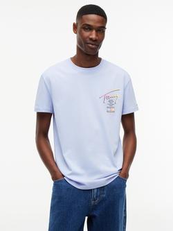 Tommy Hilfiger Graphic Print Crew Neck Cotton T-Shirt, Light Blue