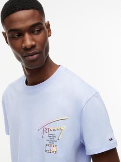 Tommy Hilfiger Graphic Print Crew Neck Cotton T-Shirt - view 2, Light Blue