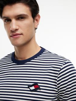 Tommy Hilfiger Crew Neck Stripe Cotton T-Shirt, Navy/Multi - view 2, Navy/Multi