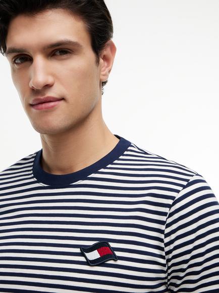 Tommy Hilfiger Crew Neck Stripe Cotton T-Shirt, Navy/Multi - view 2, Navy/Multi