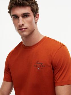 Tommy Hilfiger Stack Crew Neck Cotton T-Shirt, Dark Orange - view 2, Dark Orange