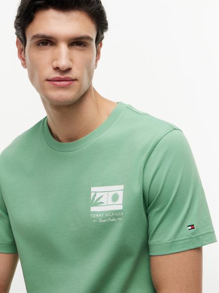 Tommy Hilfiger Crew Neck Cotton T-Shirt, Light Green - view 2, Light Green
