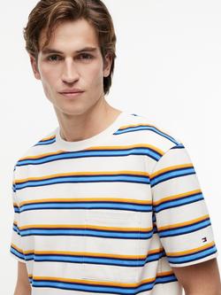 Tommy Hilfiger Crew Neck Stripe Cotton T-Shirt, Multi - view 2, Multi