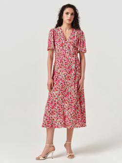 Ghost Jess V-Neck Angel Sleeve Floral Dress, Red/Multi, Red/Multi