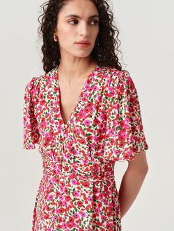 Ghost Jess V-Neck Angel Sleeve Floral Dress, Red/Multi - view 2, Red/Multi