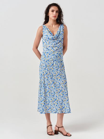 Ghost Luna Floral Midi Skirt, Blue/Multi - view 2, Blue/Multi