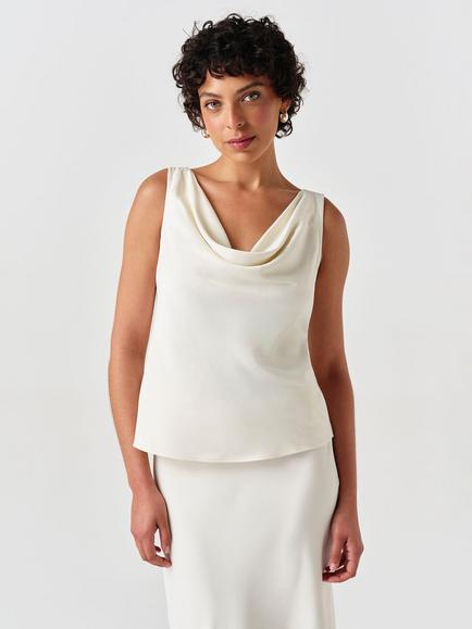 Ghost Nyla Sleeveless Cowl Neck Top, Ivory, Ivory