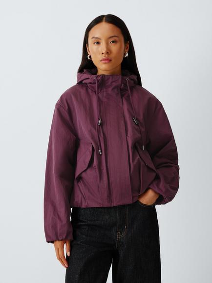 John Lewis Hooded Tech Jacket, Burgundy, Burgundy