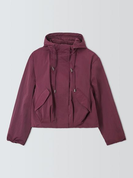 John Lewis Hooded Tech Jacket, Burgundy, Burgundy