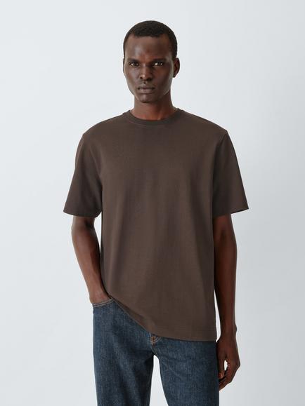 John Lewis Heavyweight Crew Neck Cotton T-Shirt, Brown, Brown