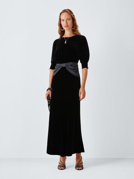 John Lewis x RIXO Esila Velvet Maxi Dress, Black, Black