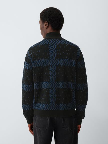 Kin Pixel Check Zip-Through Jumper, Black White - view 2, Black White