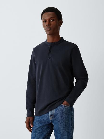 John Lewis Slub Cotton Henley Top, Navy