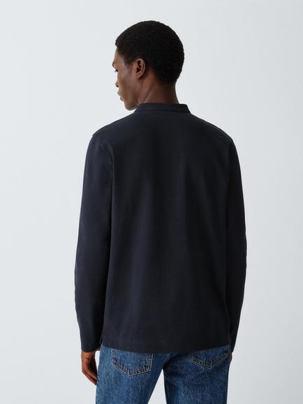 John Lewis Slub Cotton Henley Top - view 2, Navy