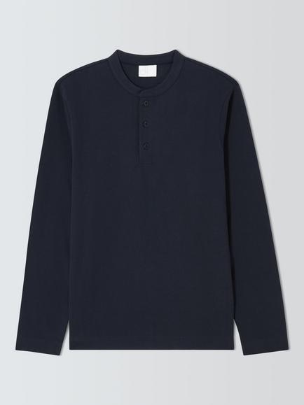 John Lewis Slub Cotton Henley Top, Navy, Navy